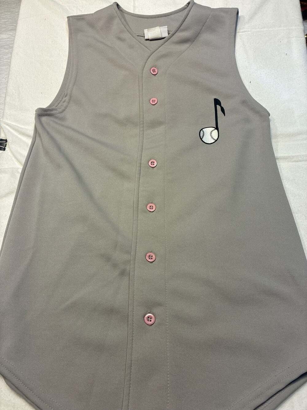Teamwork Athletic Apparel Sleeveless Baseball Jersey Grey Pink Buttons Size S 34